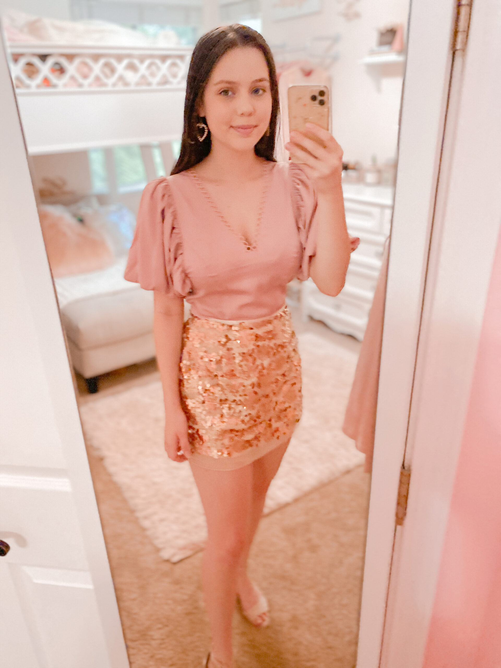 Rose Gold Sequin Skirt Outfit + The Best Skirt Under 25